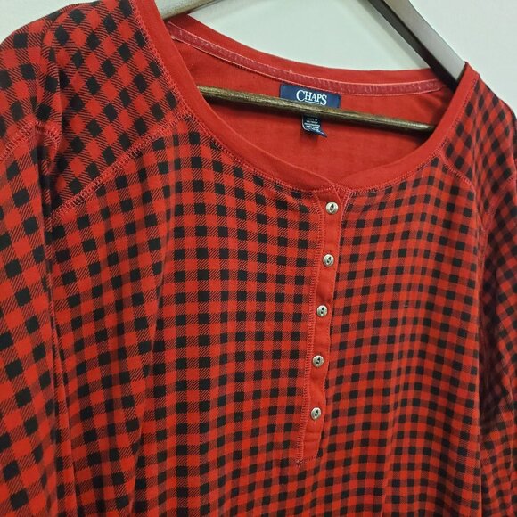 Chaps Womens Long Sleeve Plaid Henley Size 3X Red Lounge Leisure Modest Classic - Picture 2 of 11